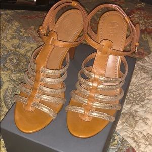 Like new gold and brown Tory Burch heels